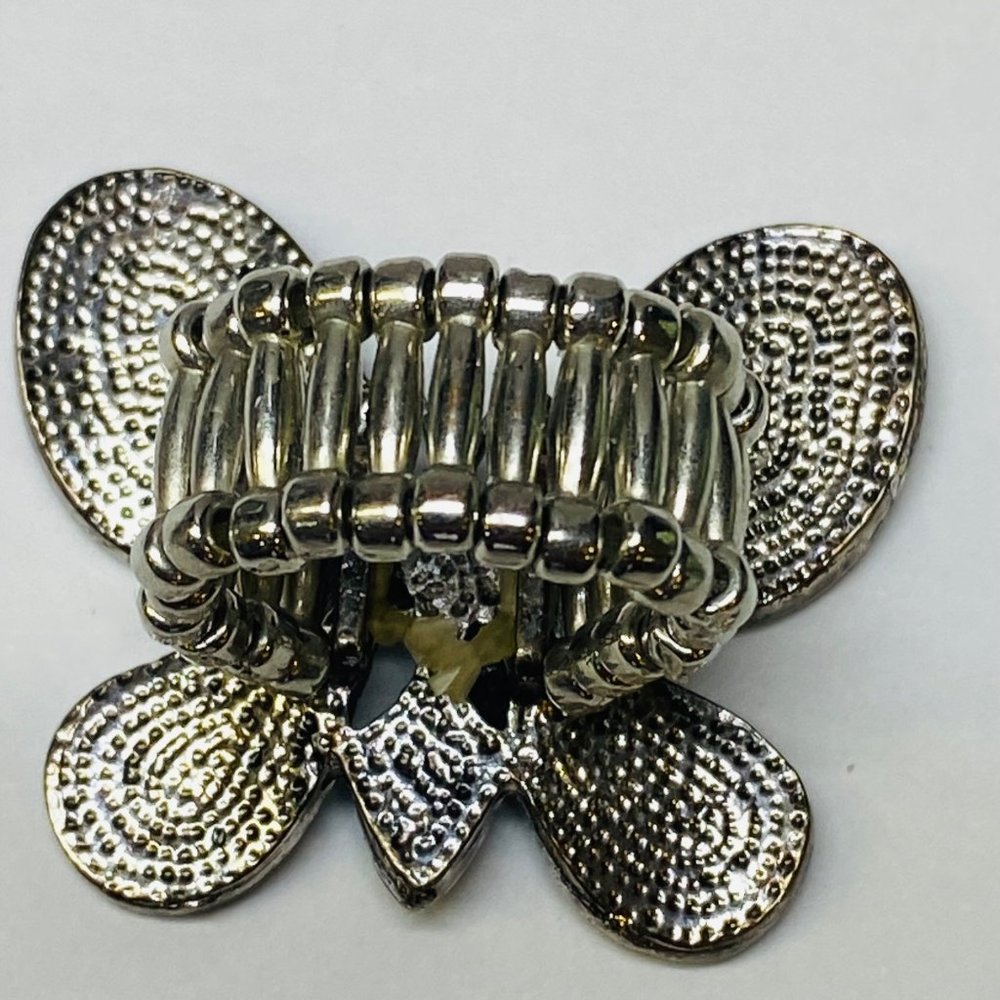 Ring Stretch Butterfly Shape Women Rhinestone Accents Enamel Silver Color Metal - Picture 13 of 16